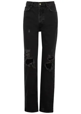 FREE PEOPLE Lasso black distressed straight-leg jeans -                         -                     -                