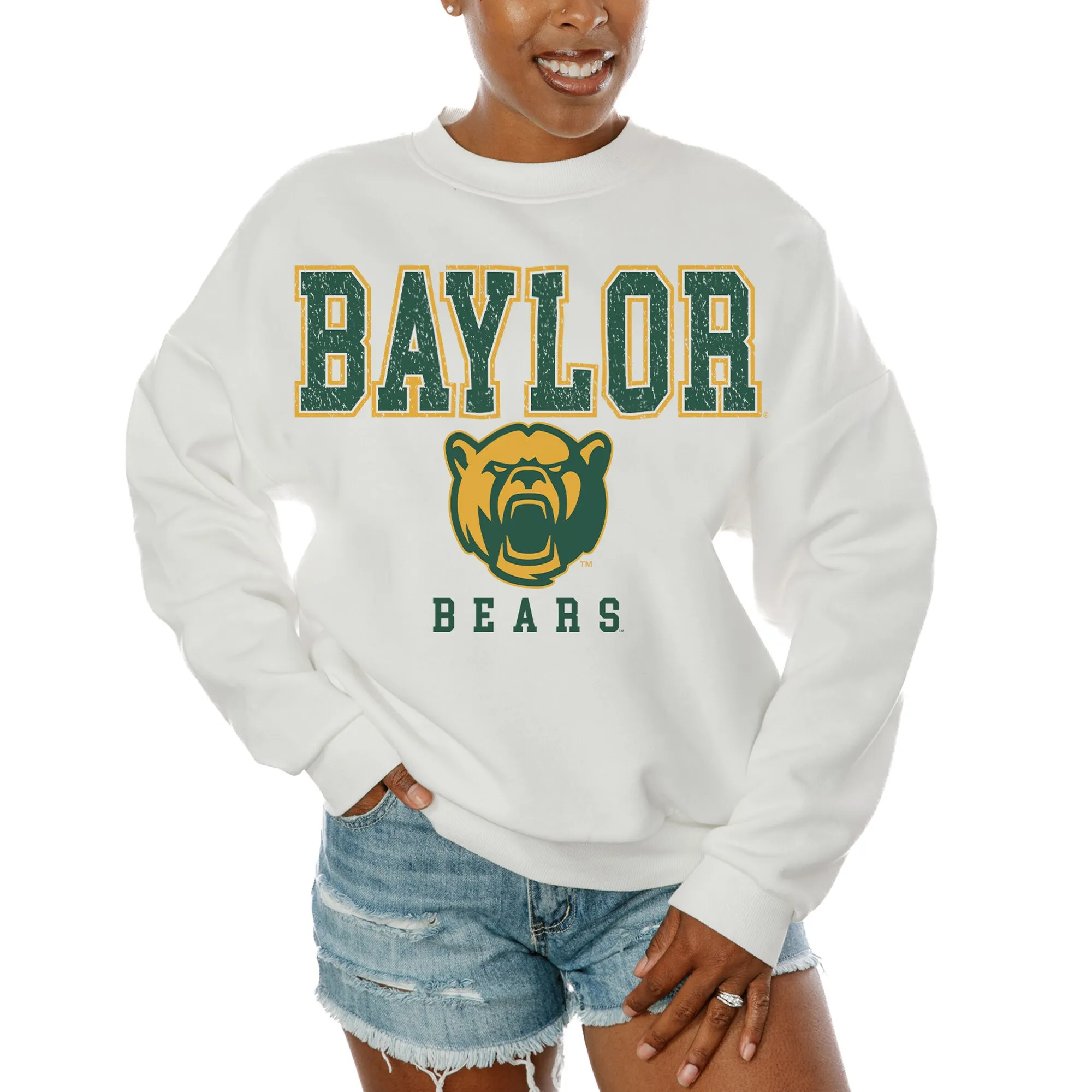 Gameday Couture  Baylor Bears Women's White Freestyle Fleece Pullover Sweatshirt