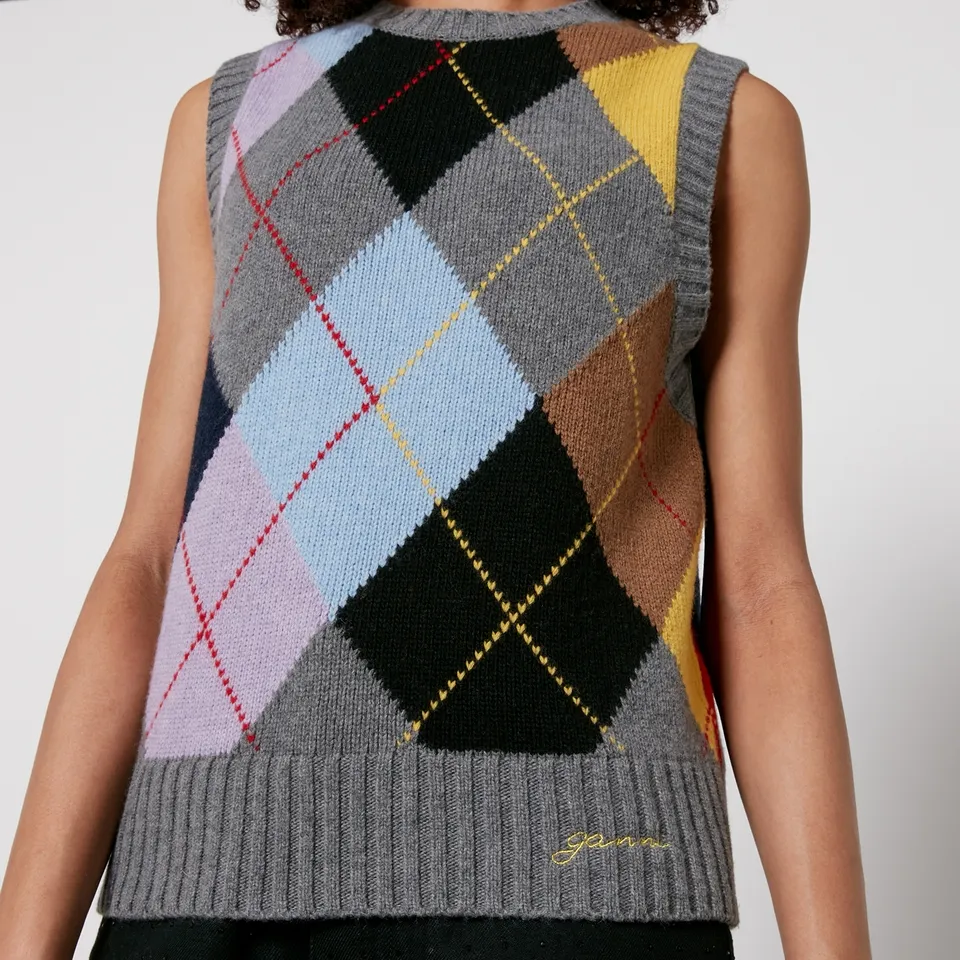 Ganni Harlequin Wool-Blend Vest - XS | Coggles