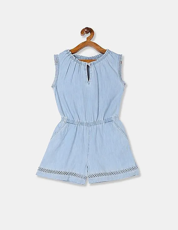 GAP Girls Blue Cotton Chambray Romper