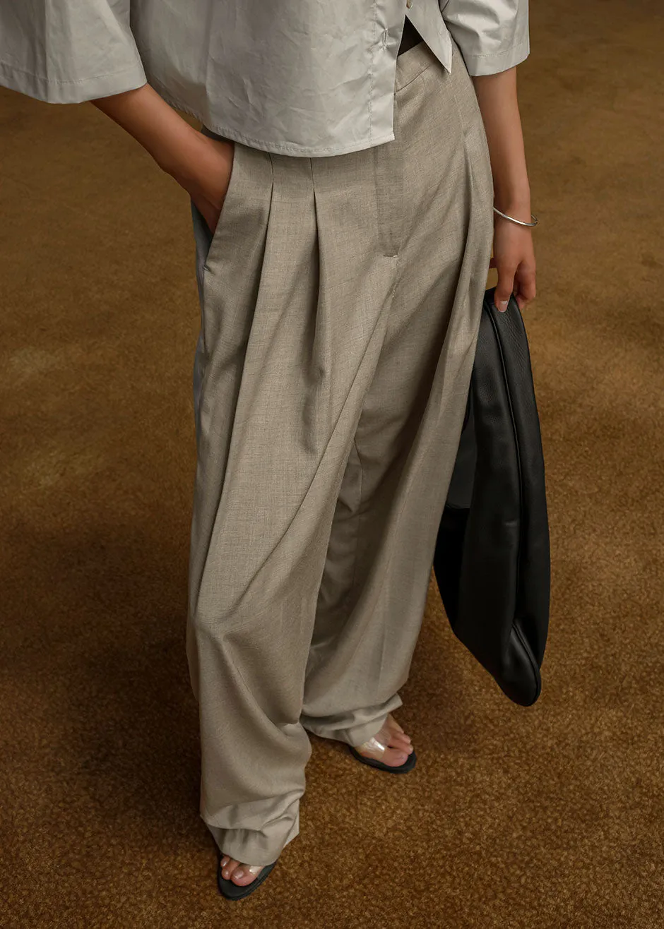 Gelso Pleated Trousers - Light Taupe Melange