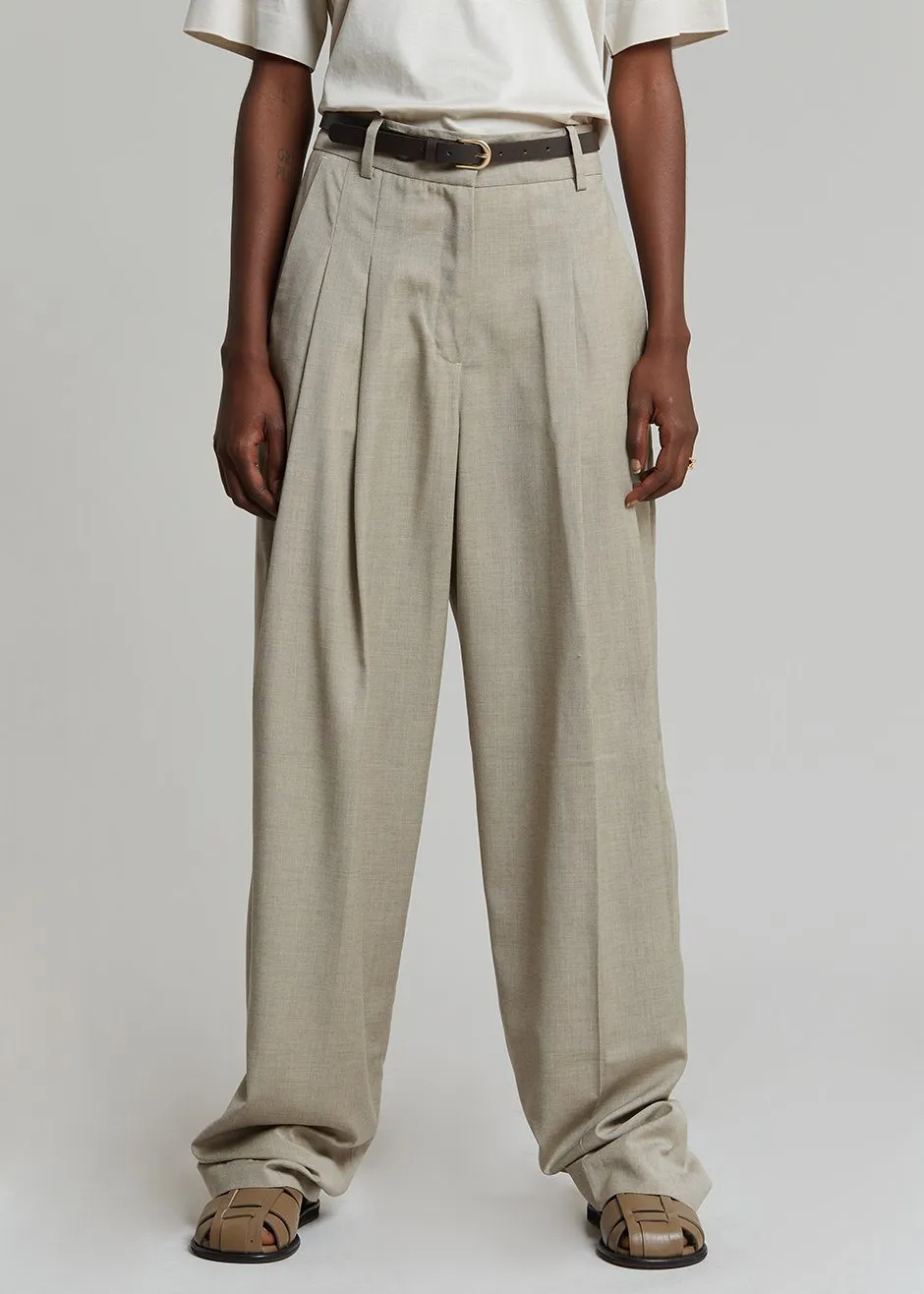 Gelso Pleated Trousers - Light Taupe Melange