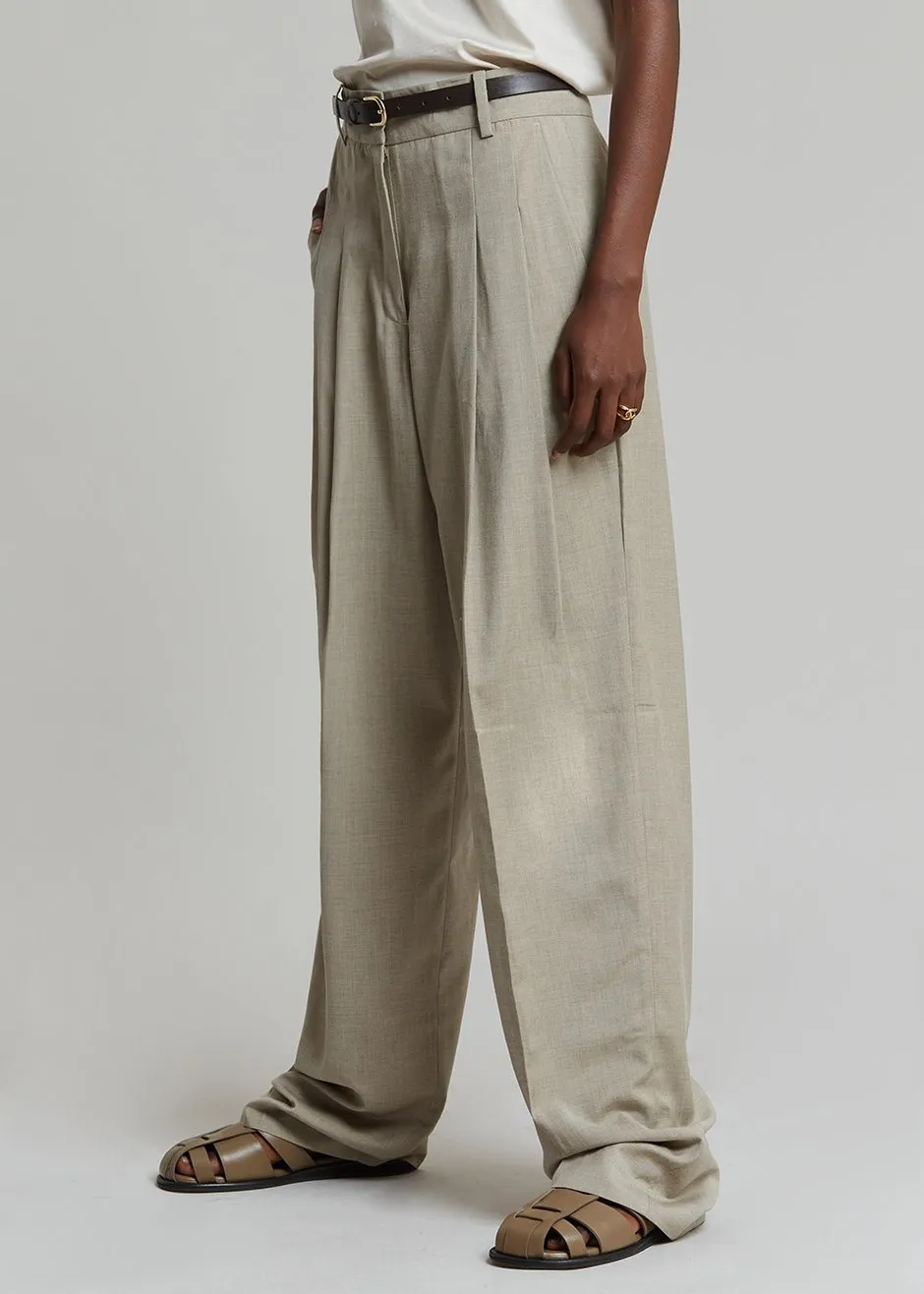 Gelso Pleated Trousers - Light Taupe Melange