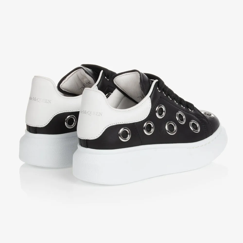 Girls Black Eyelet Leather Oversized Trainers