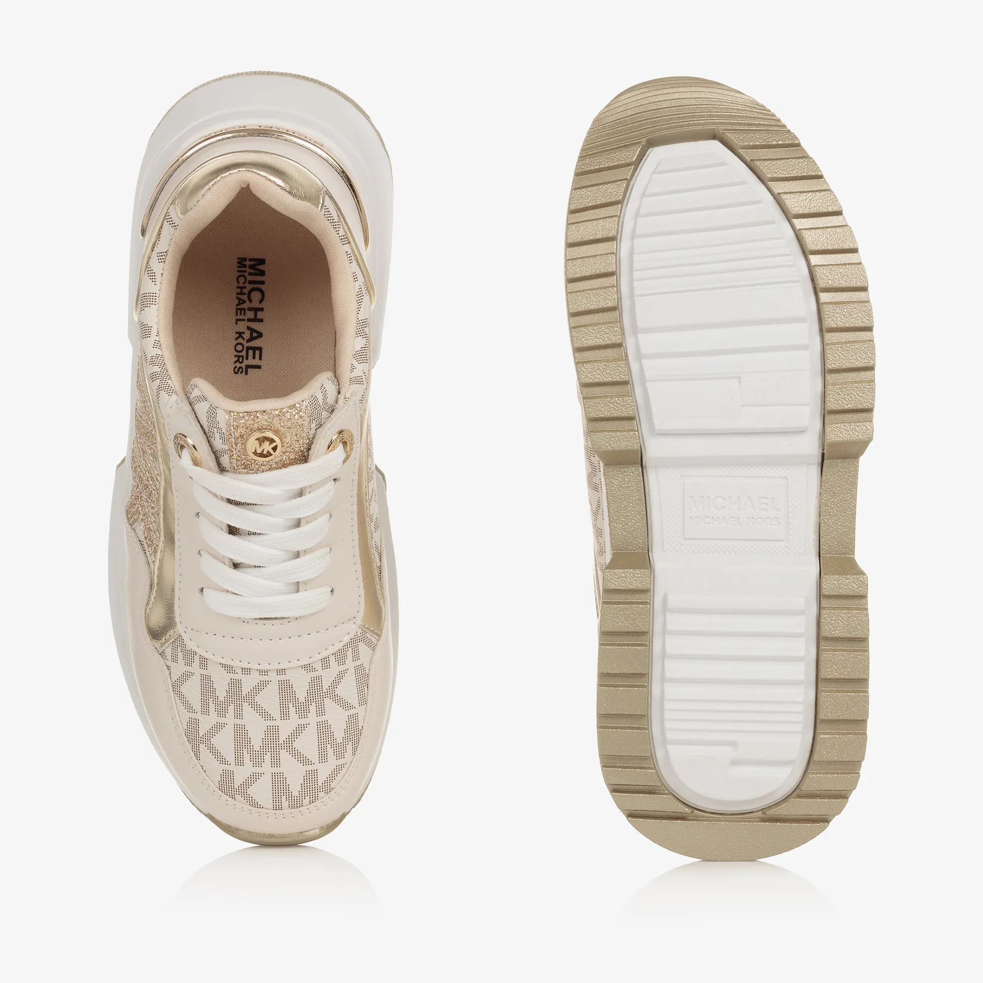 Girls Ivory & Gold Logo Trainers