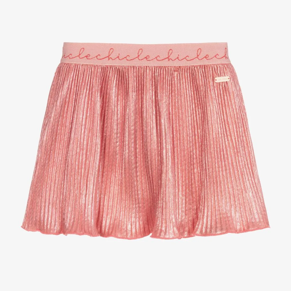 Girls Pink Metallic Skirt