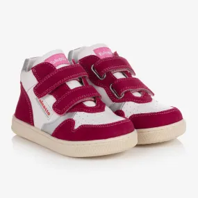 Girls White & Pink Leather Trainers