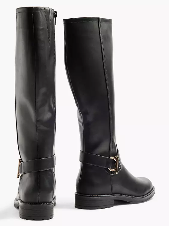 Graceland  Black Metal Bar Trim Detail Long Leg Boot