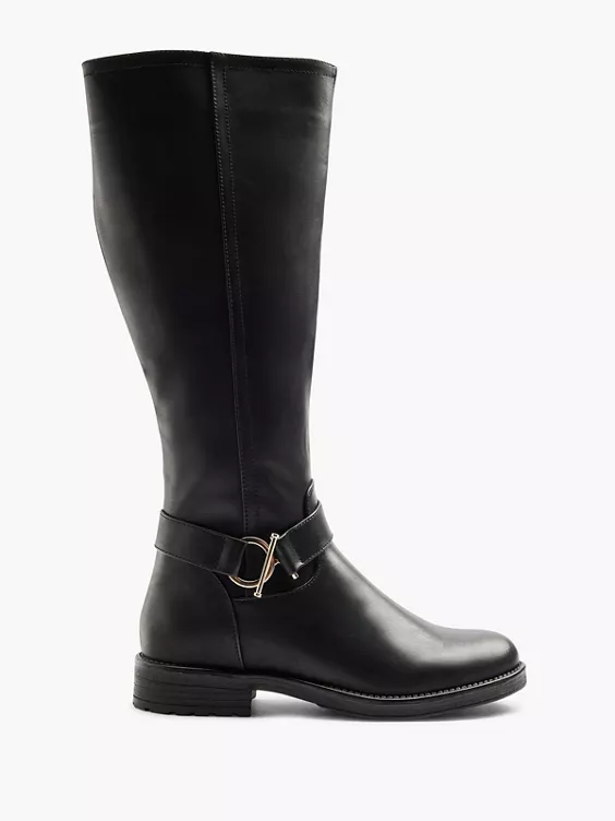 Graceland  Black Metal Bar Trim Detail Long Leg Boot