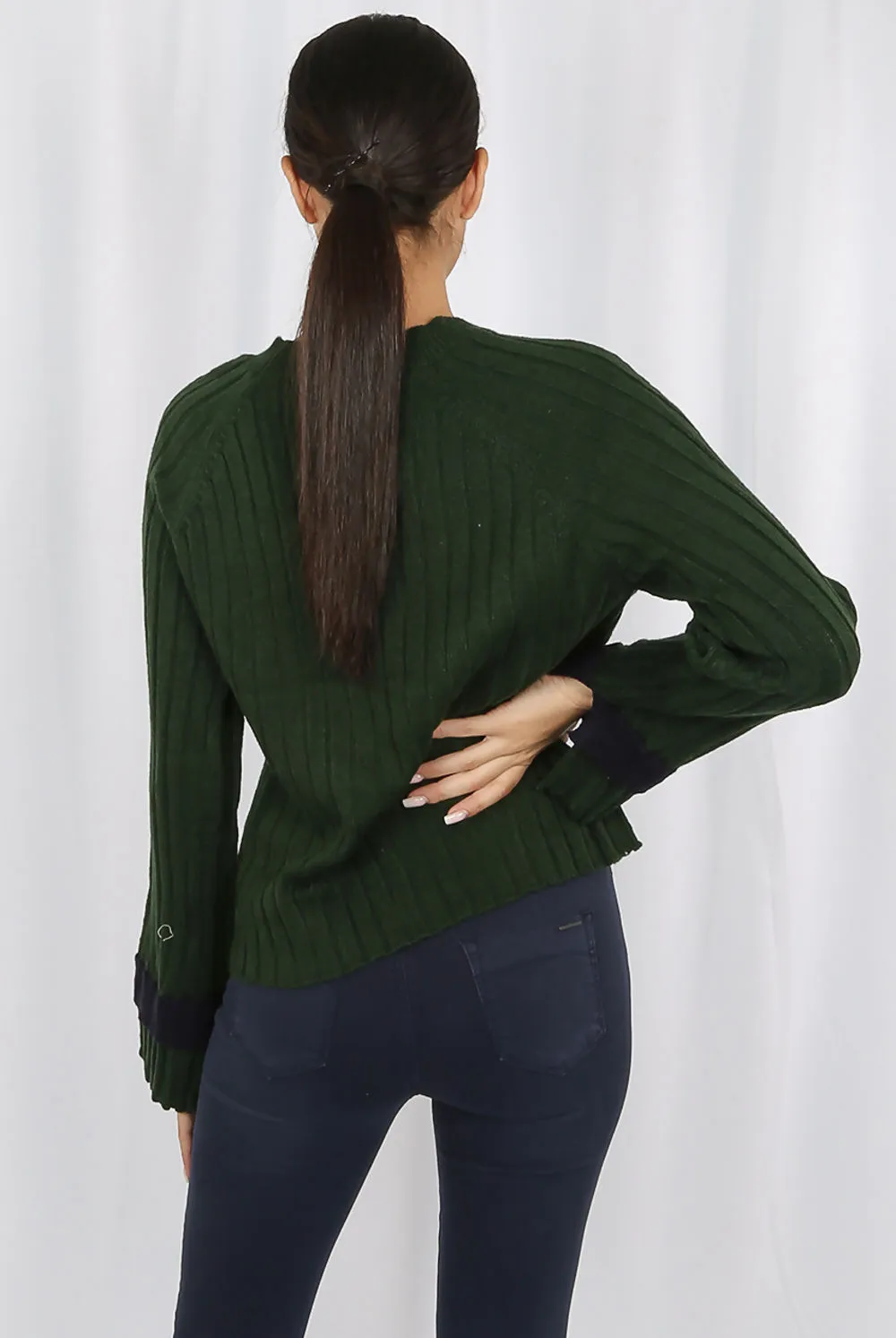 Green Contrast Cuff Jumper