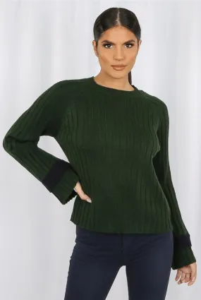 Green Contrast Cuff Jumper