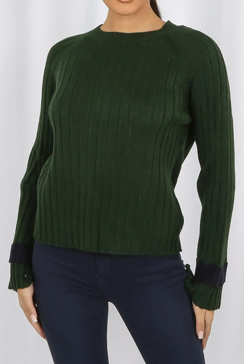 Green Contrast Cuff Jumper