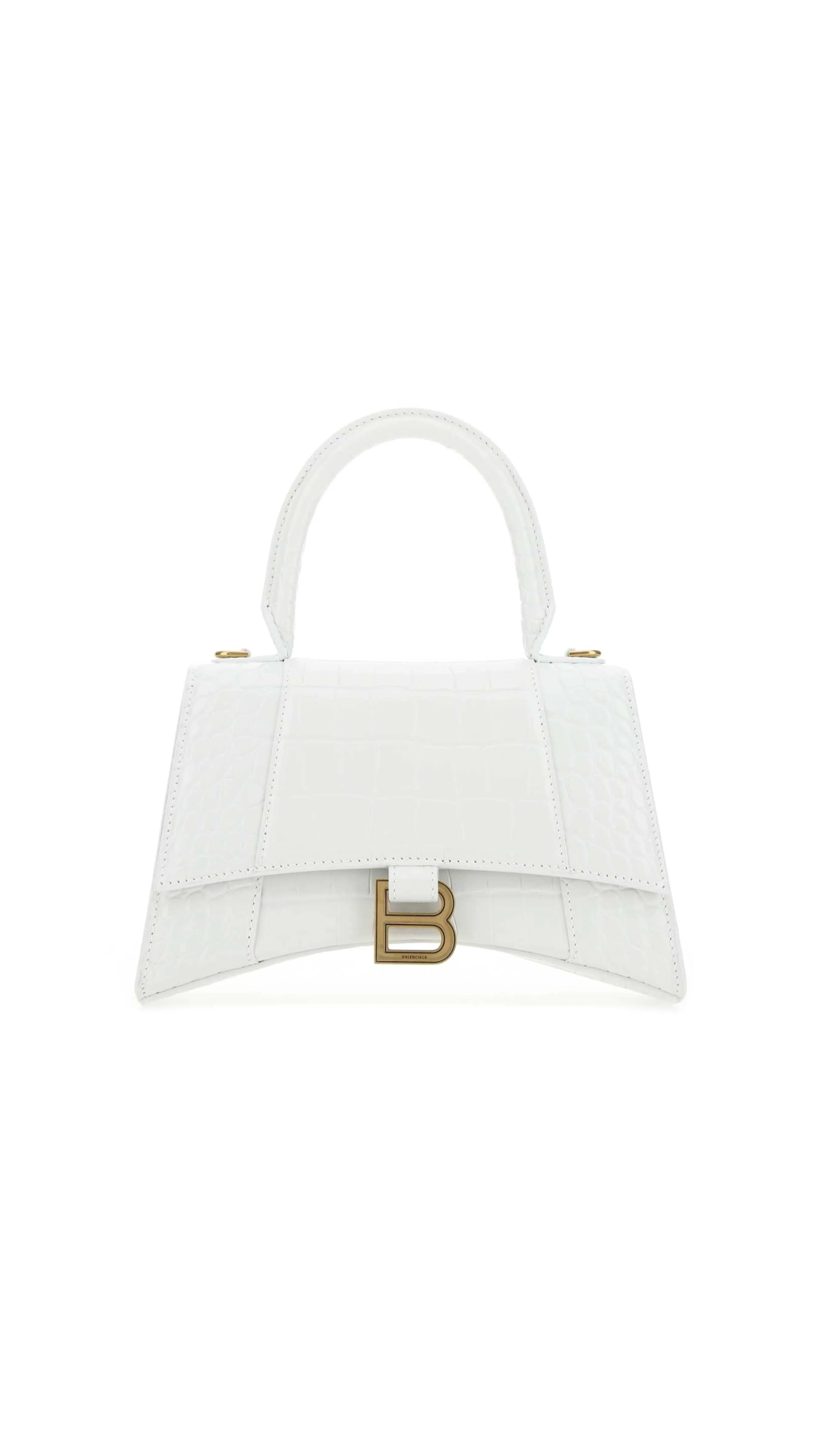 Hourglass Small Handbag Crocodile Embossed - White