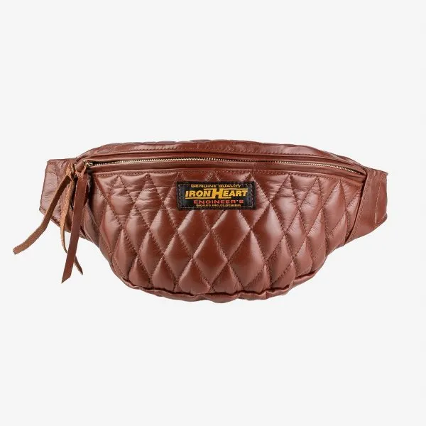 Iron Heart Diamond Stitched Leather Waist Bag Brown