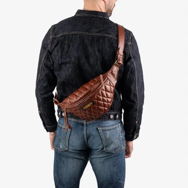 Iron Heart Diamond Stitched Leather Waist Bag Brown