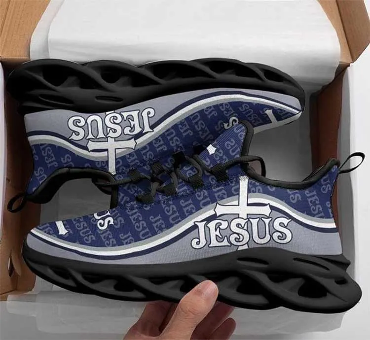 Jesus Christian Cross Jesus Pattern Religious Grey Blue Clunky Sneakers