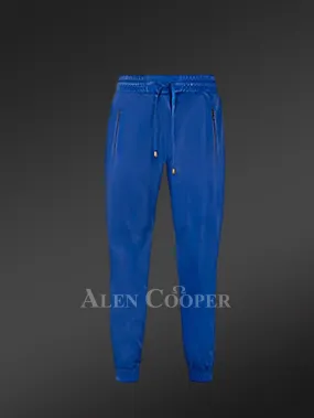 Leather Joggers in Blue for a Comfortable and Soft Texture