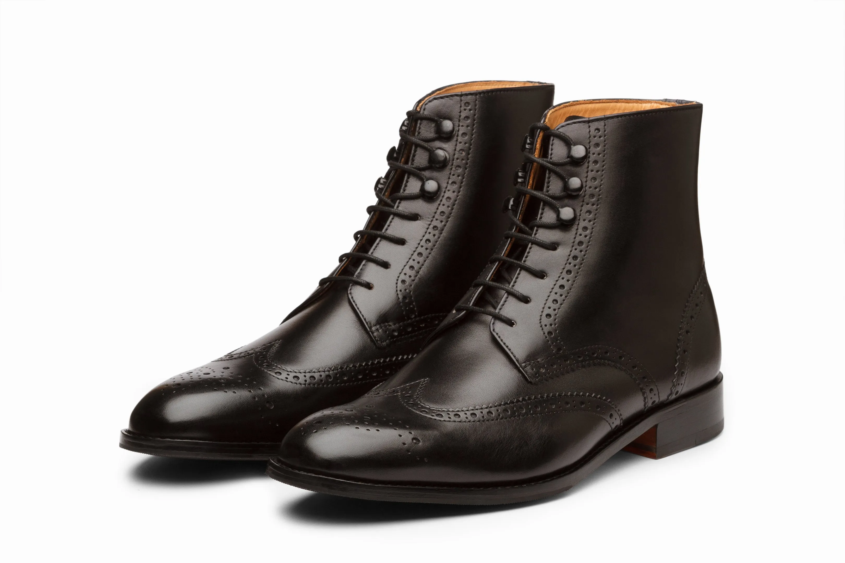 Leather Wingtip Brogue Boot - Black