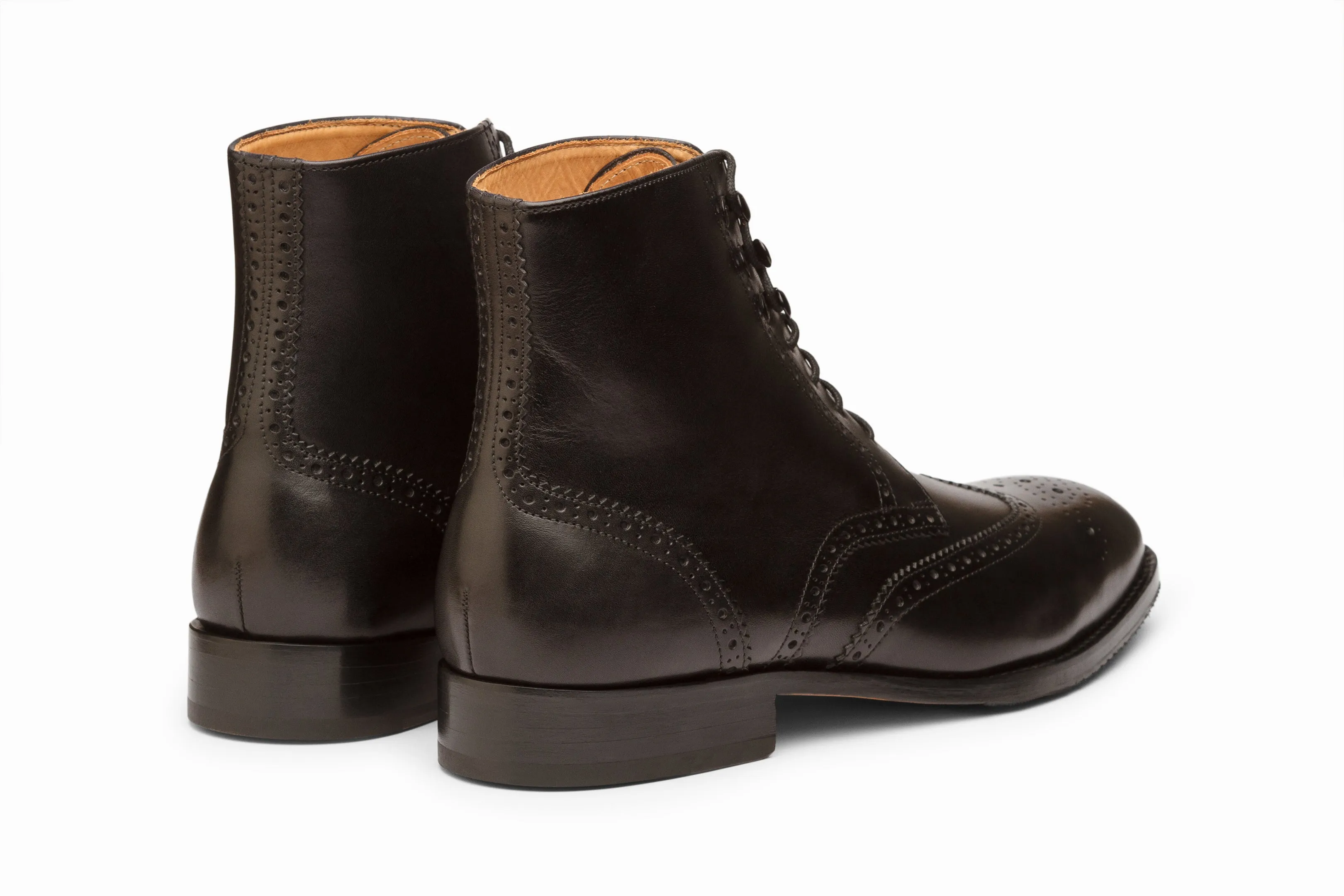 Leather Wingtip Brogue Boot - Black