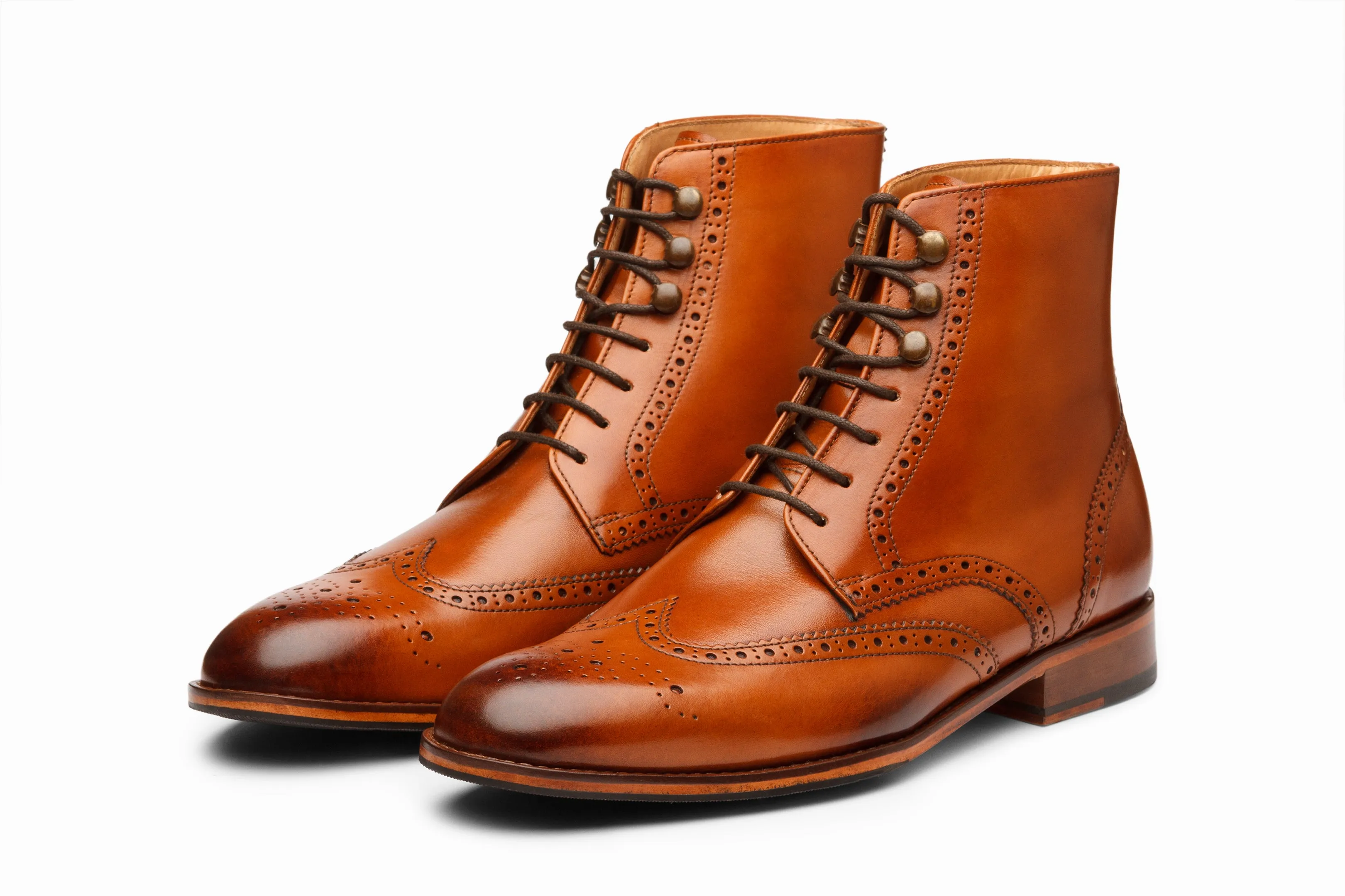 Leather Wingtip Brogue Boot - Tan