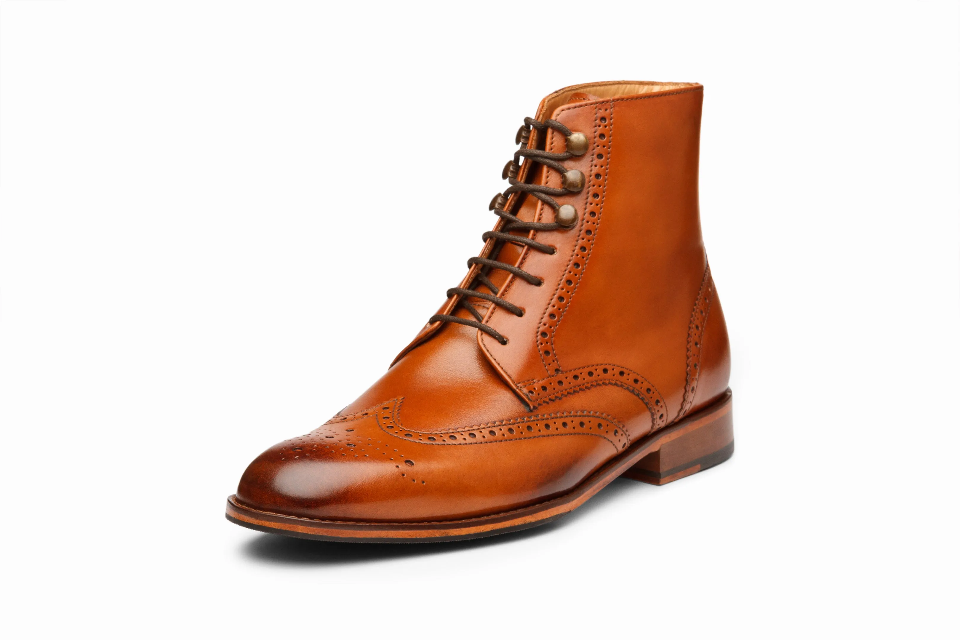 Leather Wingtip Brogue Boot - Tan