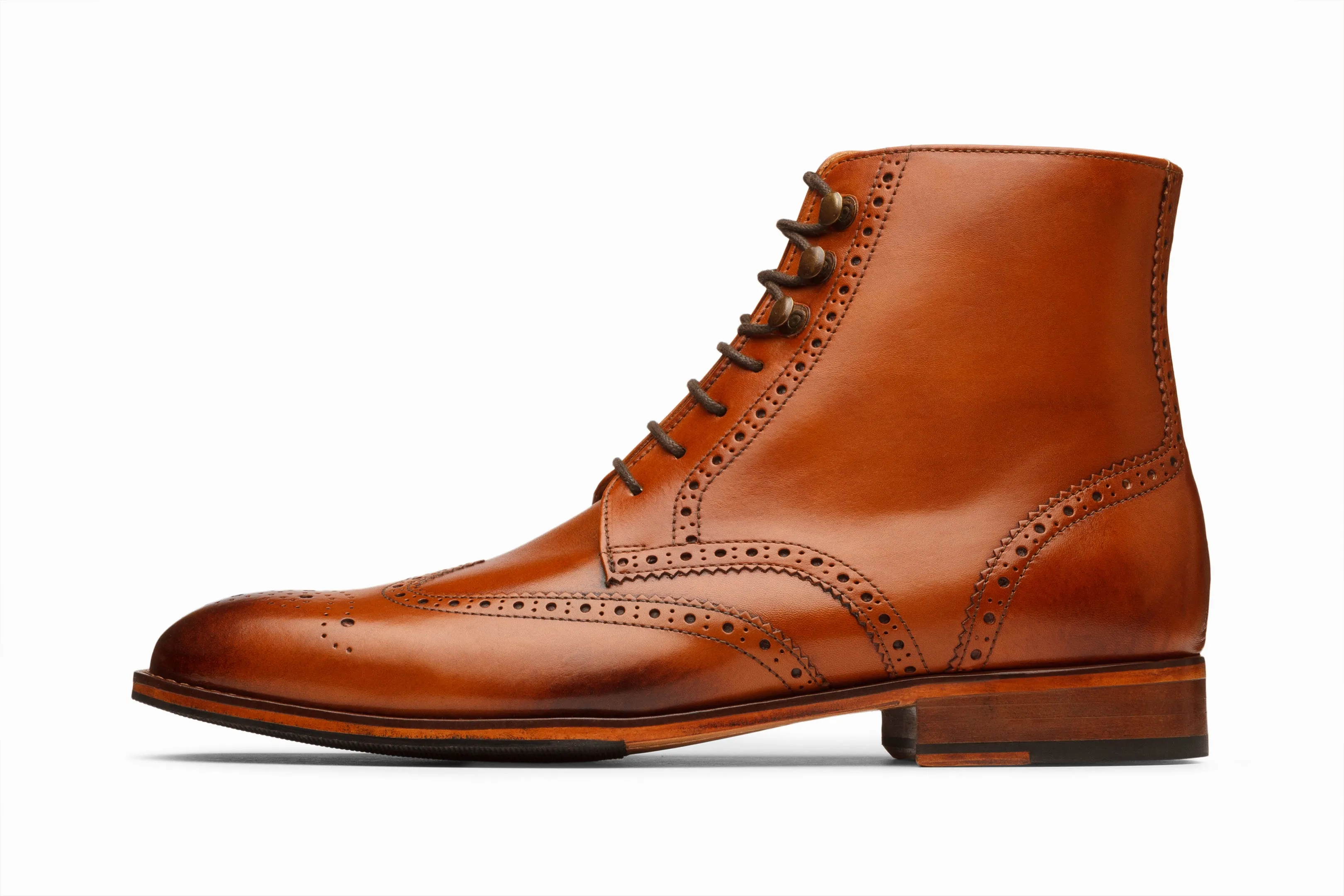 Leather Wingtip Brogue Boot - Tan