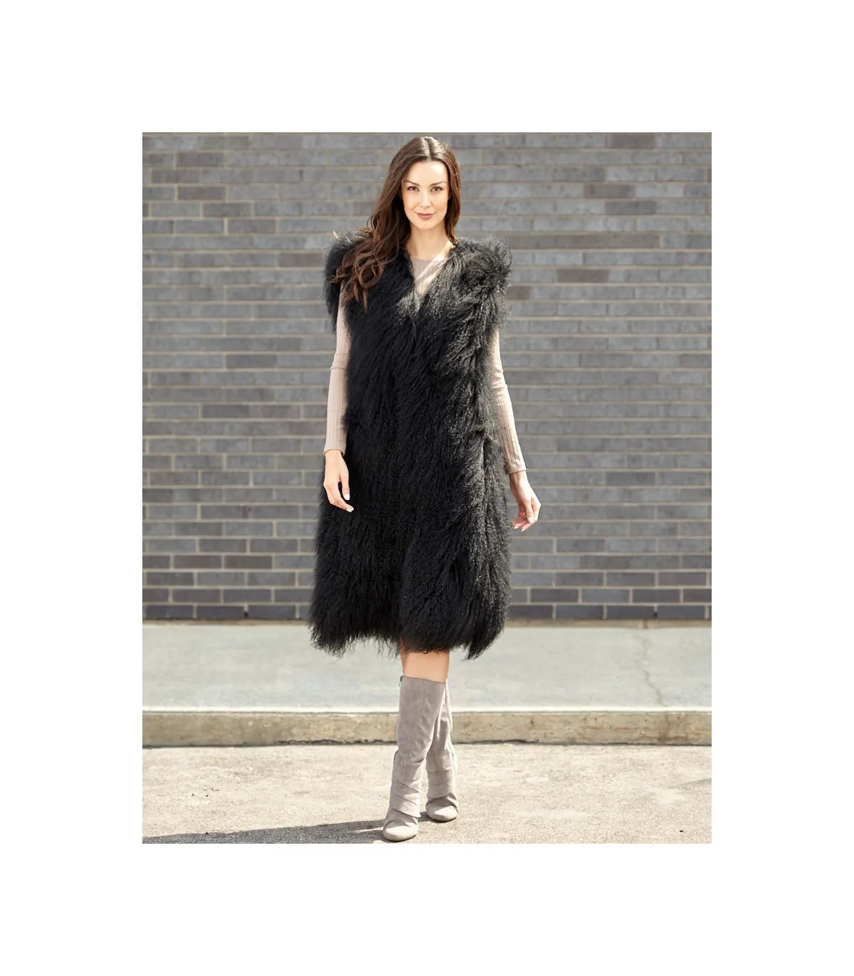 Leigh Mongolian Lamb Duster Vest: FurHatWorld.com