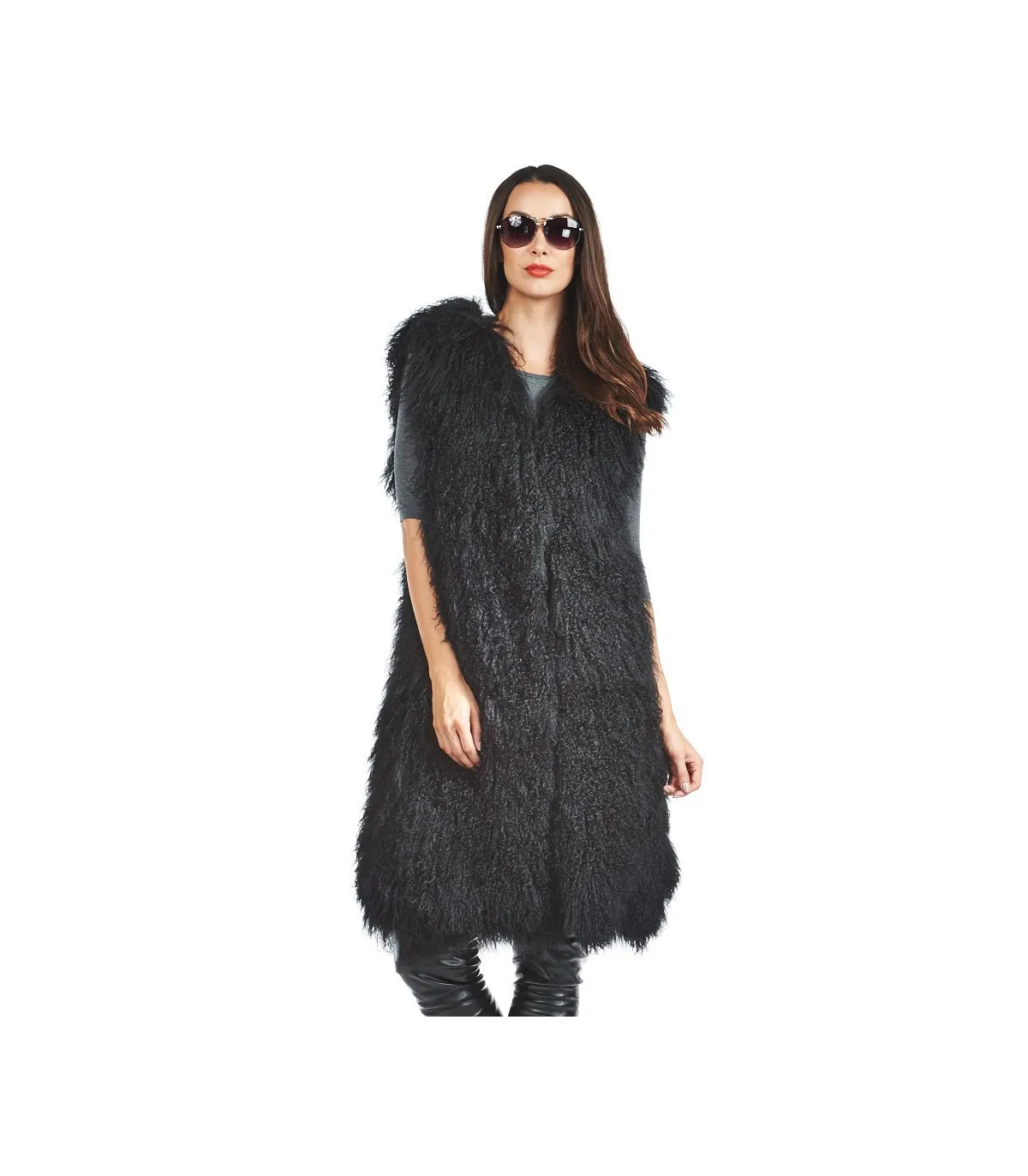 Leigh Mongolian Lamb Duster Vest: FurHatWorld.com