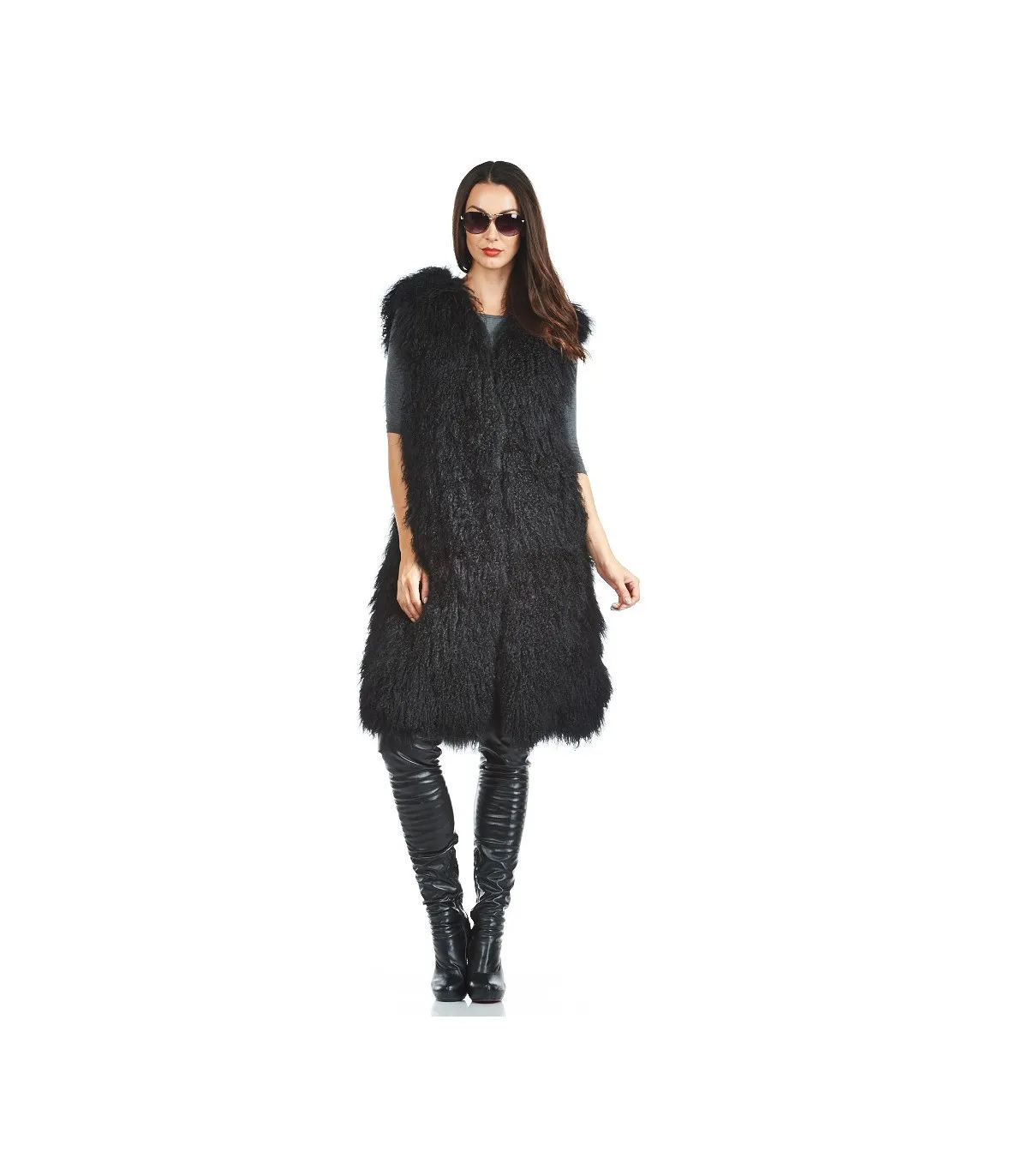 Leigh Mongolian Lamb Duster Vest: FurHatWorld.com