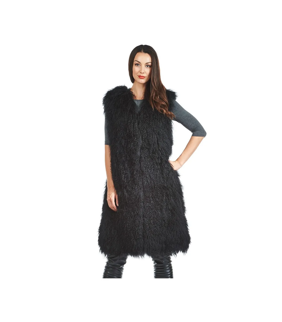 Leigh Mongolian Lamb Duster Vest: FurHatWorld.com