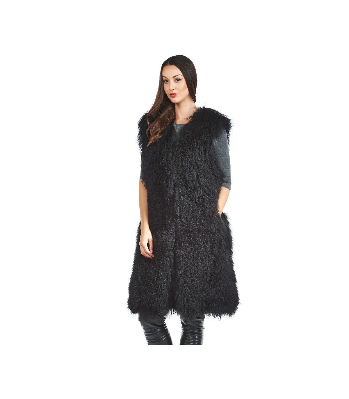 Leigh Mongolian Lamb Duster Vest: FurHatWorld.com