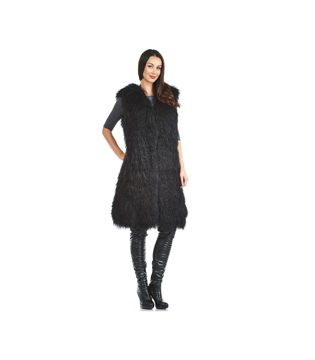 Leigh Mongolian Lamb Duster Vest: FurHatWorld.com