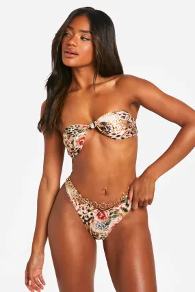 Leopard Floral High Leg Bikini Bottoms