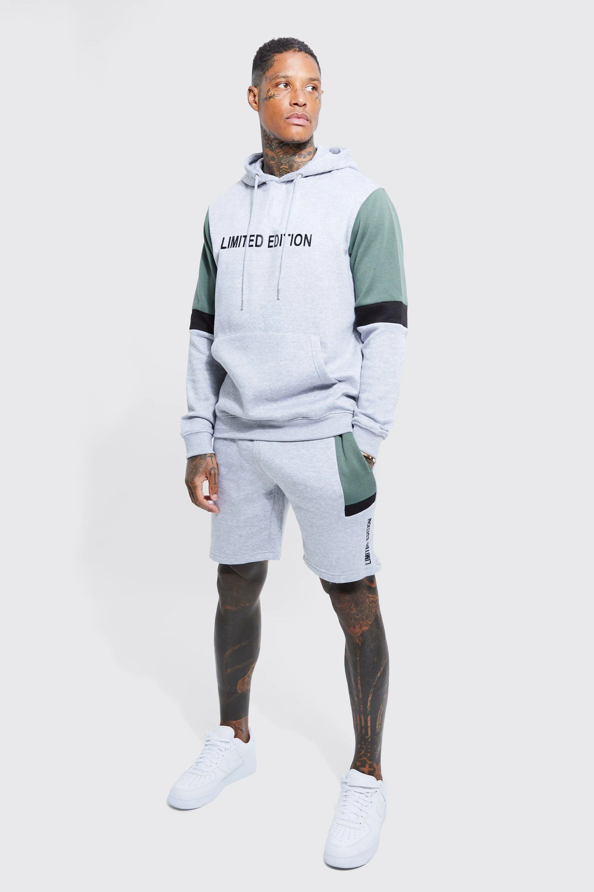 Lightweight Colour Block Hooded Short Tracksuit | boohooMAN UK