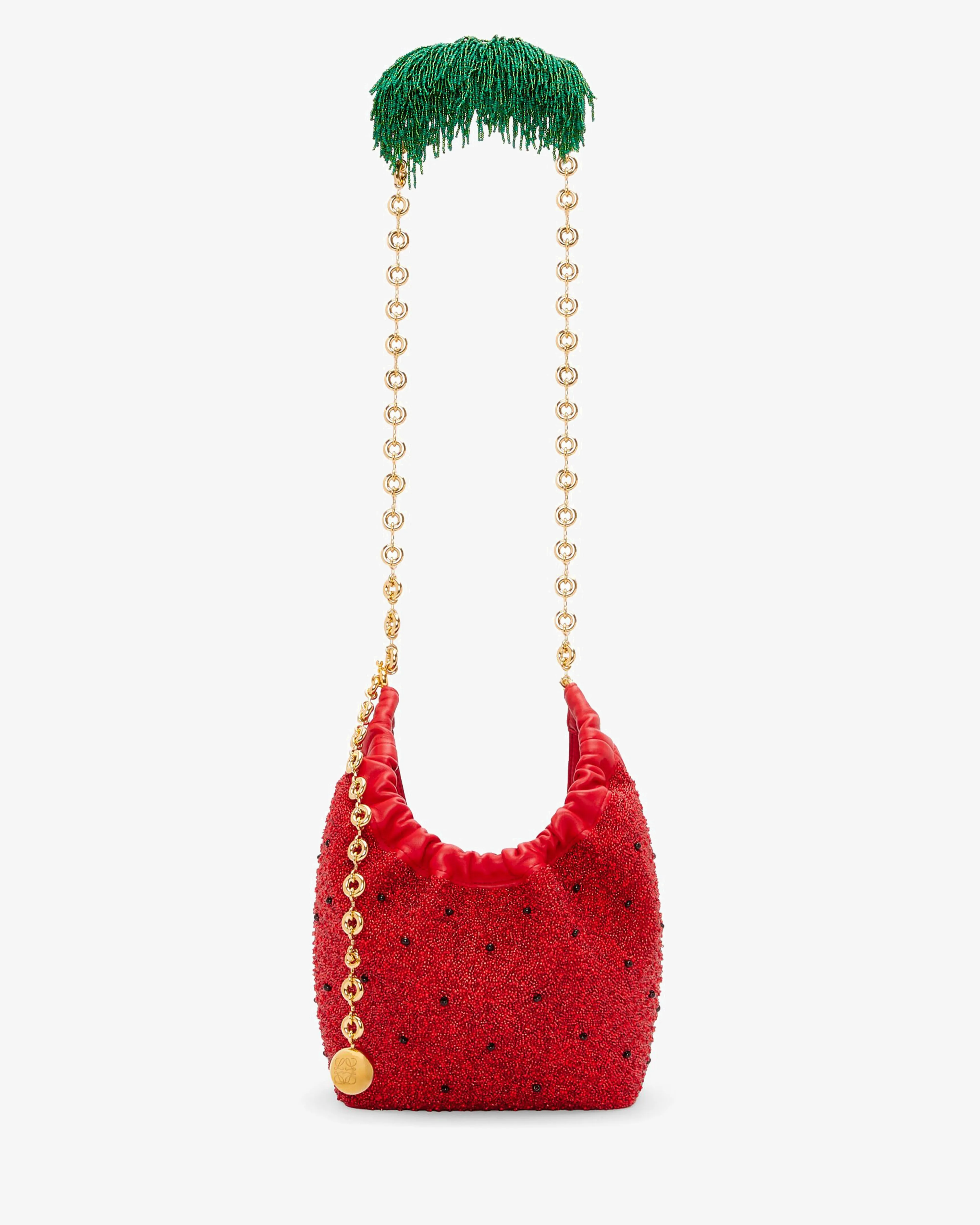 Loewe Mini Squeeze Bag In Beaded Leather  Red