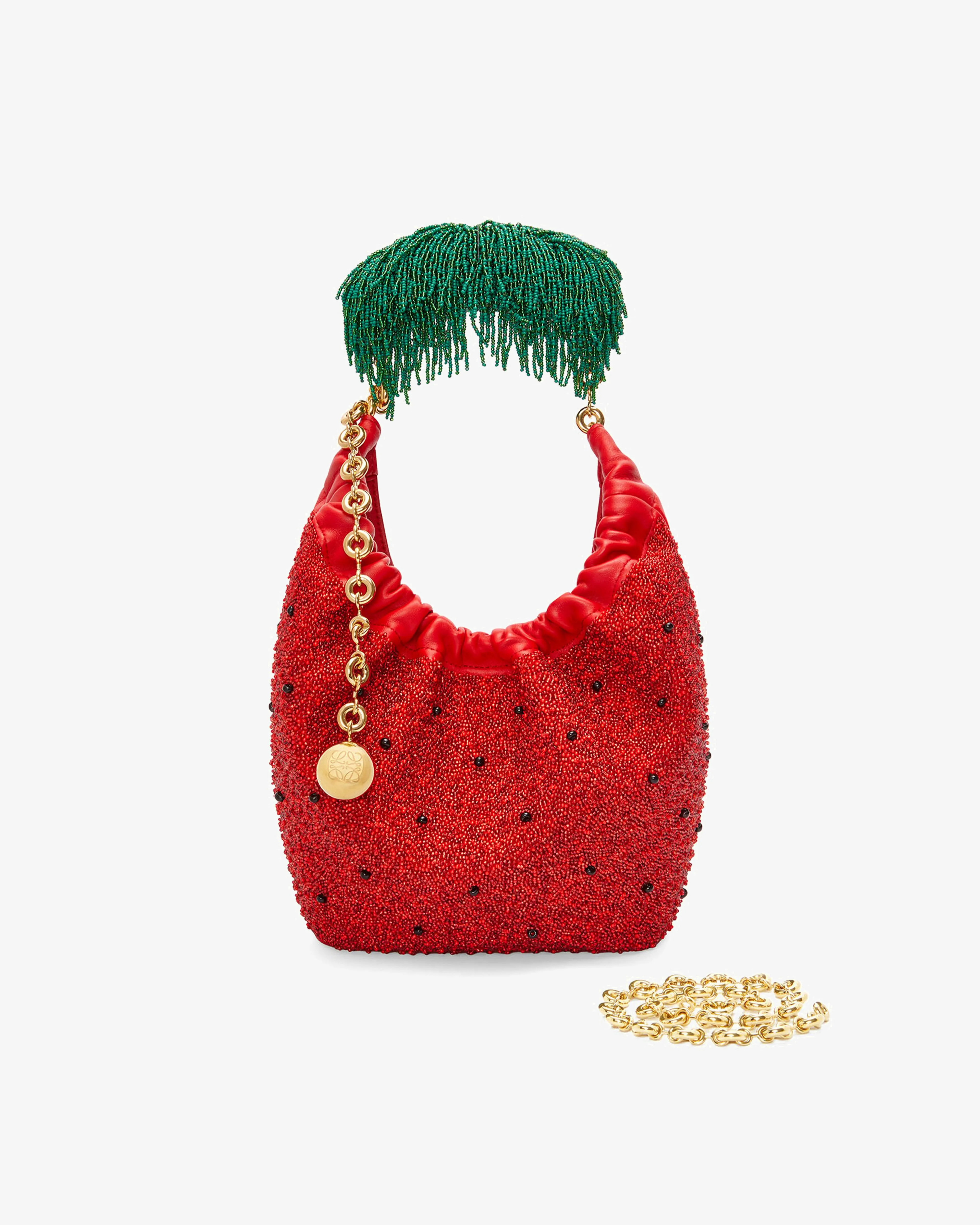 Loewe Mini Squeeze Bag In Beaded Leather  Red