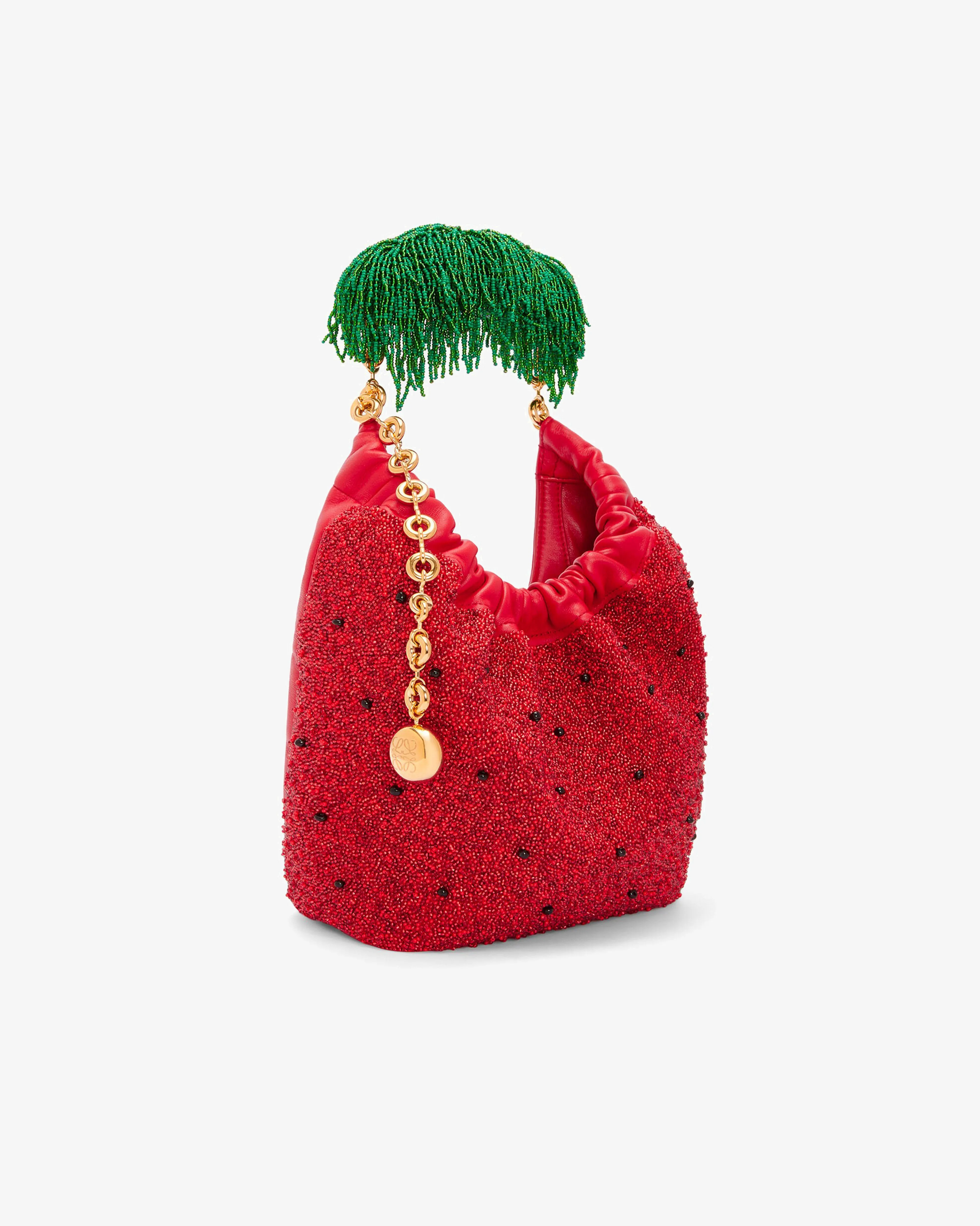 Loewe Mini Squeeze Bag In Beaded Leather  Red