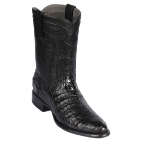 Los Altos Mens Original Caiman Belly Black Roper Toe Boot