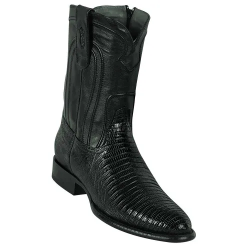 Los Altos Men's Genuine Lizard Teju Skin Zipper Black Roper Toe Boot