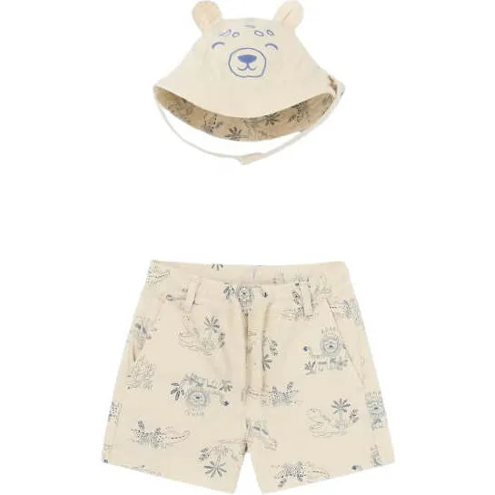 Mayoral Safari Print Shorts & Hat, Cream