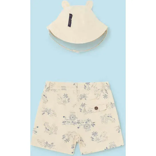 Mayoral Safari Print Shorts & Hat, Cream