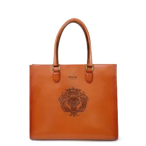 Medium Sized Hand Bag in Tan Genuine Leather