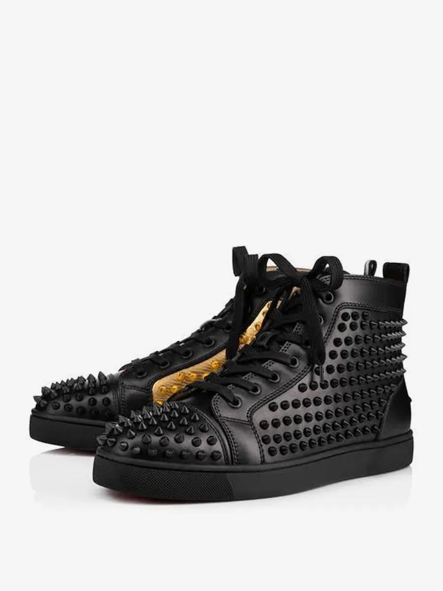 Mens Blad Gold Spikes Round Toe lace up High Top Prom Party Sneakers