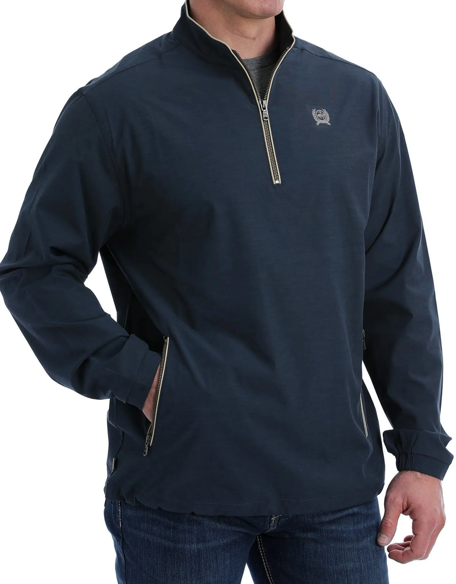 Mens Cinch Light Weight Quarter Zip Navy Tan Pullover