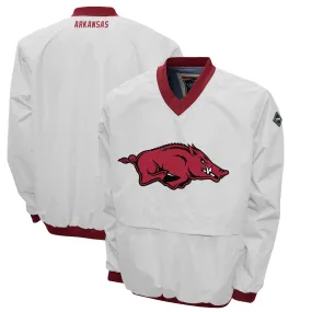 Men's Franchise Club White Arkansas Razorbacks Windshell Big Logo V-Neck Pullover Jacket