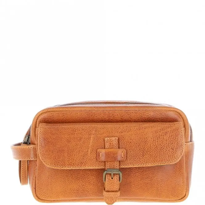 Mens Leather Toiletry Wash Bag Tan: Row