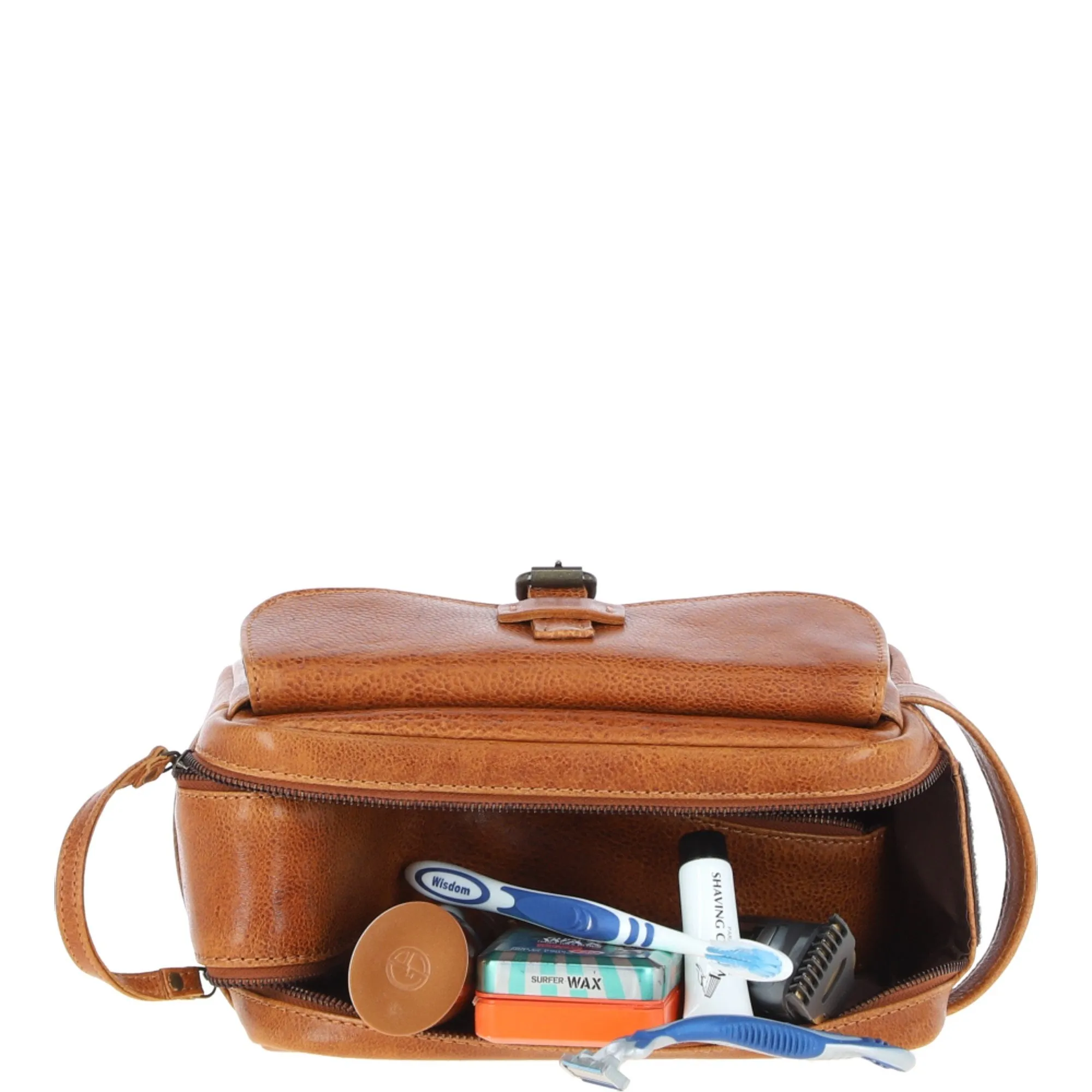 Mens Leather Toiletry Wash Bag Tan: Row