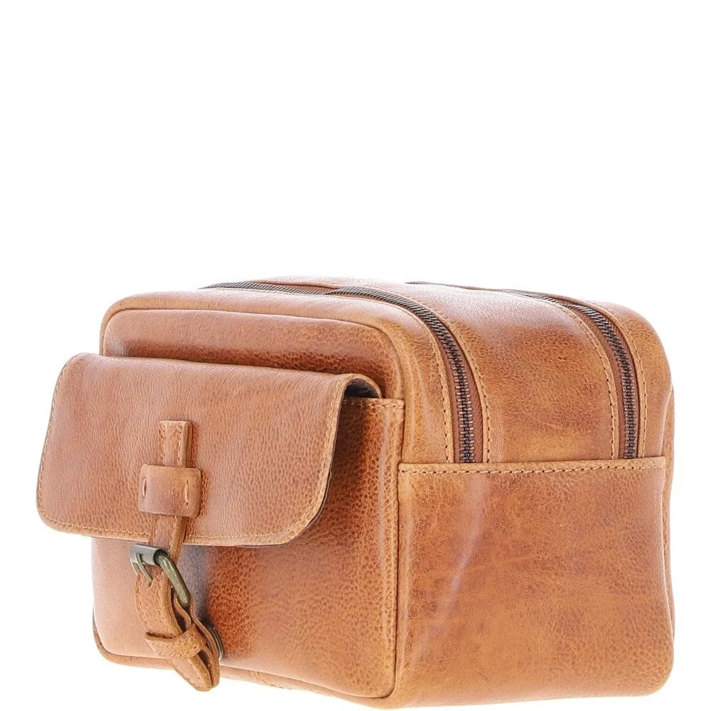 Mens Leather Toiletry Wash Bag Tan: Row