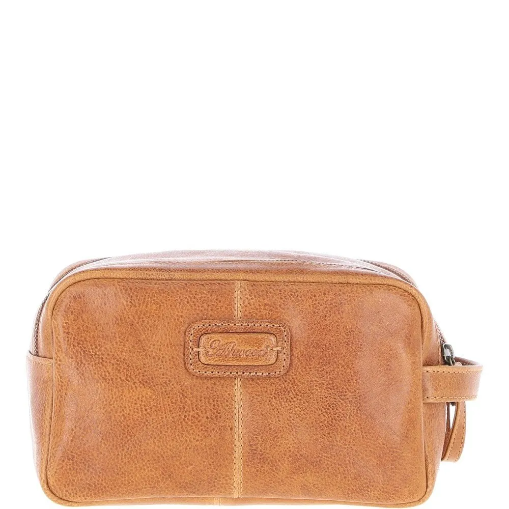 Mens Leather Toiletry Wash Bag Tan: Row