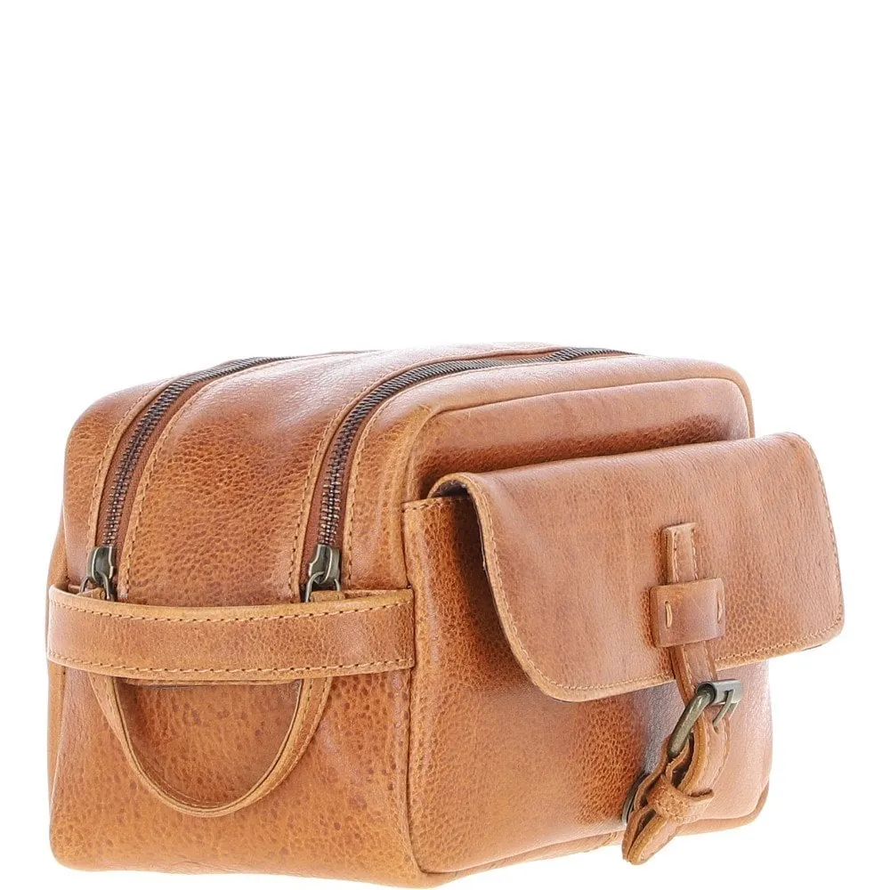 Mens Leather Toiletry Wash Bag Tan: Row